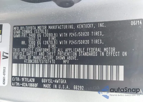 2014 Toyota Venza Xle V6 from USA, damaged, VIN 4T3BK3BB7EU107410